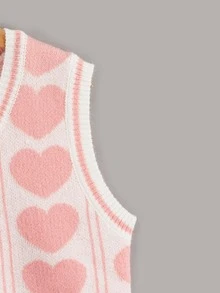 SHEIN Girls Heart Pattern Sweater Vest - Baby Pink - View 4