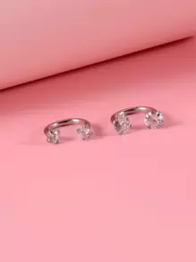 Pendientes de aro zirconia cúbica - Plateado - Ver 1