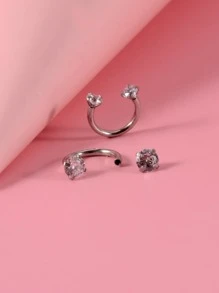 Pendientes de aro zirconia cúbica - Plateado - Ver 3