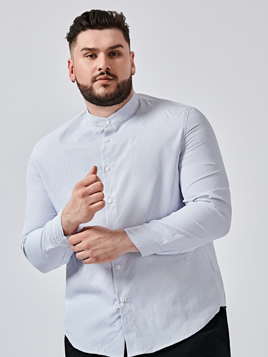 EASEVO Áo sơ mi Nam Nút phía trước màu trơn Sẵn sàng - Xanh và trắng - Xem 1