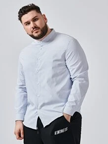 EASEVO Áo sơ mi Nam Nút phía trước màu trơn Sẵn sàng - Xanh và trắng - Xem 5