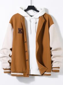 Manfinity 男士撞色字母刺繡學院風夾克不附連帽衫 - 彩色 - 查看 1