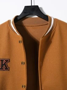 Manfinity 男士撞色字母刺繡學院風夾克不附連帽衫 - 彩色 - 查看 8