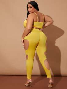 Plus Breathable Cut Out Sports Set - Yellow - View 2