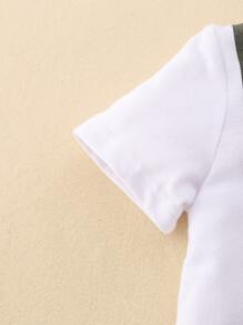 Baby Boy Letter And Camo Print Bow Front Bodysuit & Shorts With Hat - Multicolor - View 3