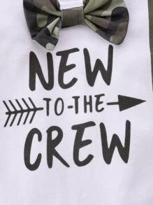 Baby Boy Letter And Camo Print Bow Front Bodysuit & Shorts With Hat - Multicolor - View 4