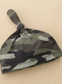 Baby Boy Letter And Camo Print Bow Front Bodysuit & Shorts With Hat - Multicolor - View 5