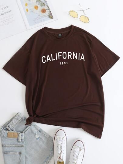 تي شيرت مقاس كبير بجرافيك عبارة