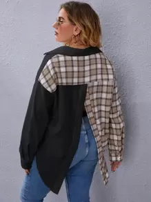 SHEIN LUNE Hơn Áo sơ mi Kẻ sọc Nối Tách rời - Nhiều màu - Xem 1