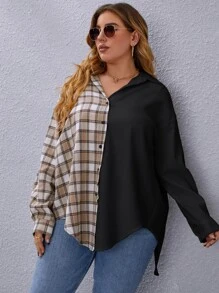 SHEIN LUNE Hơn Áo sơ mi Kẻ sọc Nối Tách rời - Nhiều màu - Xem 3