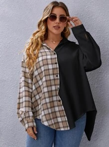 SHEIN LUNE Hơn Áo sơ mi Kẻ sọc Nối Tách rời - Nhiều màu - Xem 4