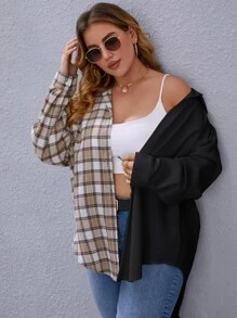 SHEIN LUNE Hơn Áo sơ mi Kẻ sọc Nối Tách rời - Nhiều màu - Xem 5