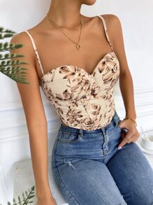 Chiquease Floral Print Lace Up Back Crop Cami Top - Multicolor - View 1