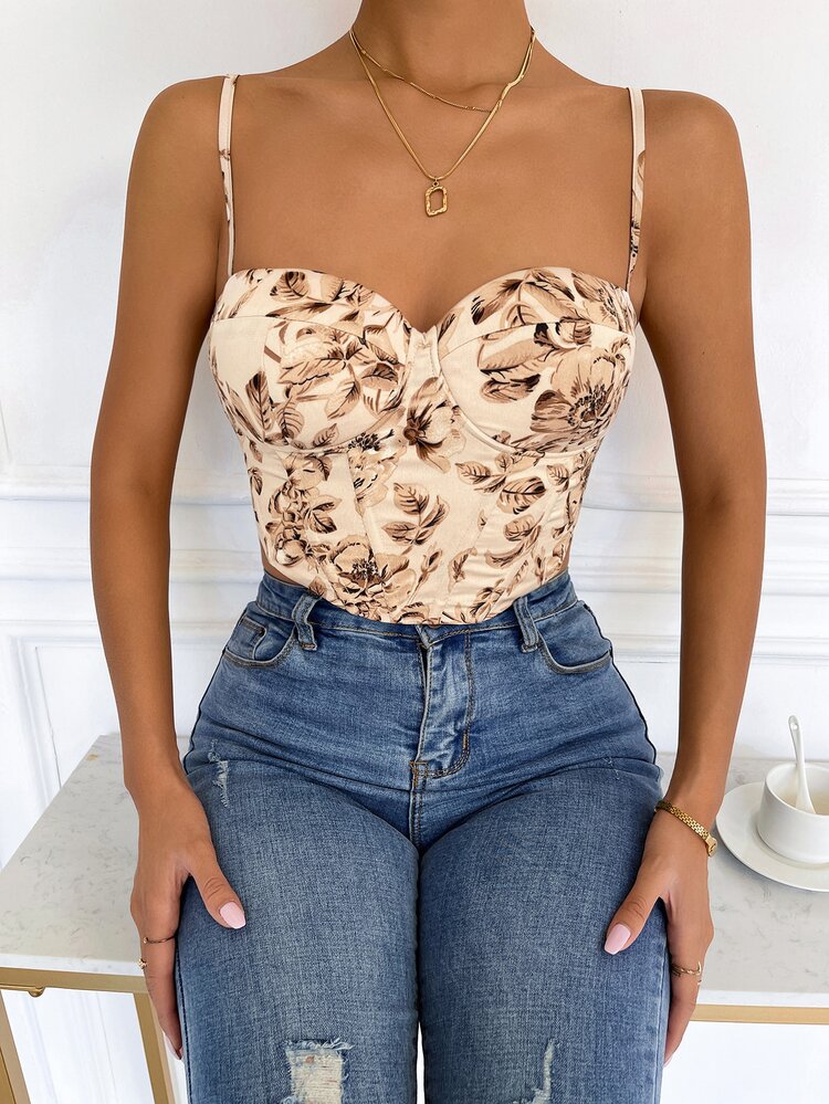 Chiquease Floral Print Lace Up Back Crop Cami Top - Multicolor - View 6