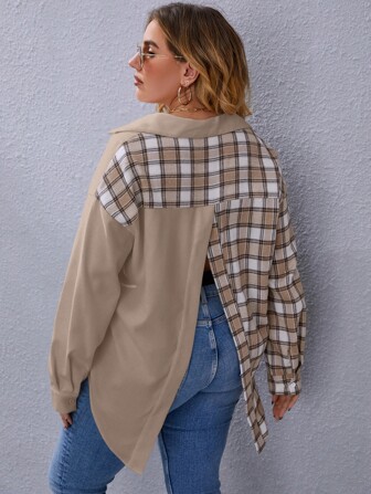 قميص مربعات ملونة فتحات شق خلفي مقاس كبير