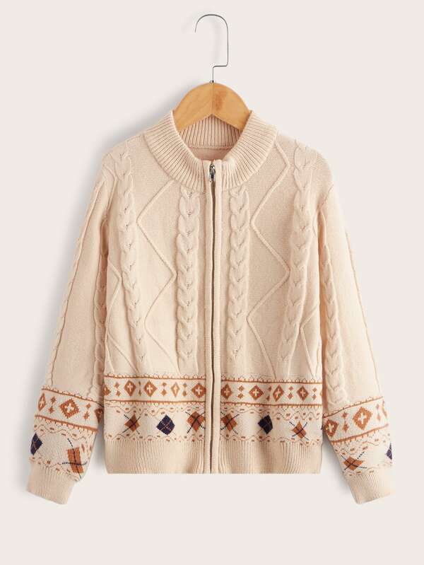 SHEIN Boys Geo Pattern Zip Up Cardigan