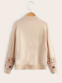 SHEIN Boys Geo Pattern Zip Up Cardigan - Apricot - View 2