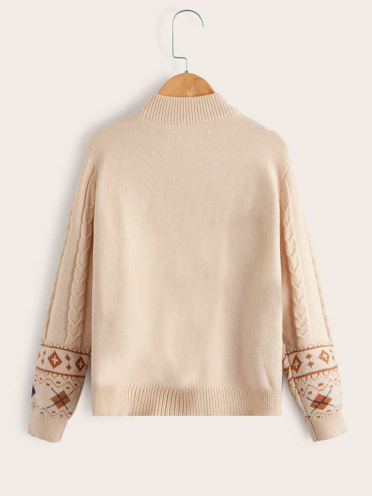 SHEIN Niños Cárdigan con patrón geométrico con cremallera - Albaricoque - Añade 2