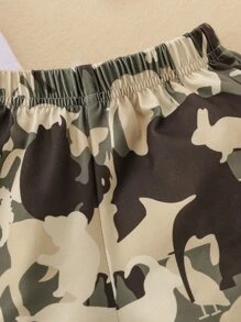 男嬰字母圖案撞色滾邊連體衣和短褲附帽子