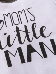 男嬰字母圖案撞色滾邊連體衣和短褲附帽子