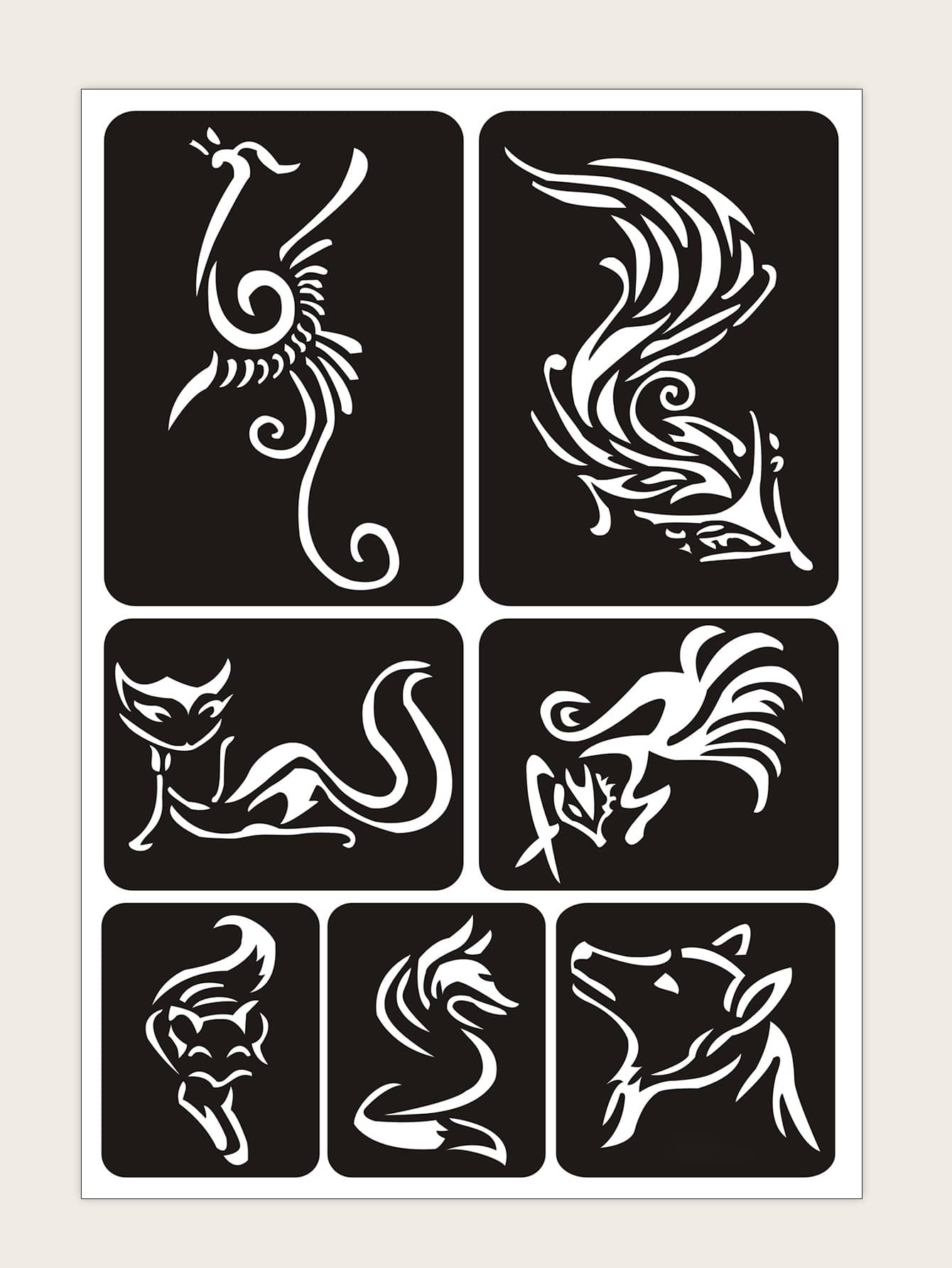 1sheet Fox Pattern Tattoo Stencil | SHEIN USA