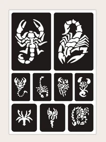1 hoja Plantilla de tatuaje escorpión patrón - Negro - Ver 1