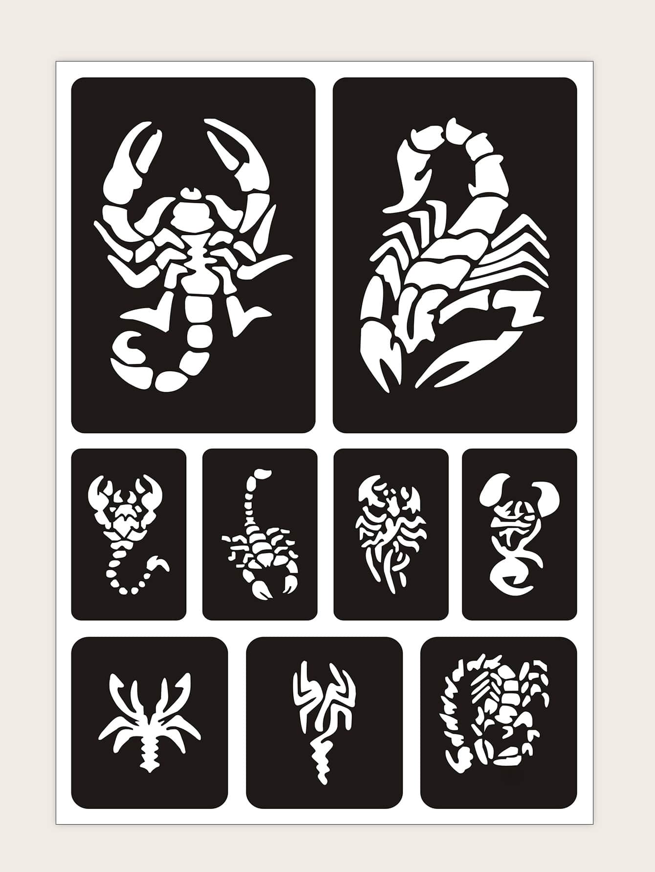 1 hoja Plantilla de tatuaje escorpión patrón - Negro - Ver 1