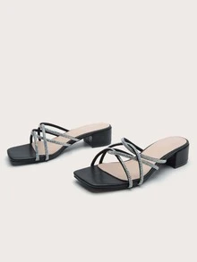 Xăng đan Cao gót Nữ Pha lê kim cương Hấp dẫn - màu đen - Xem 2