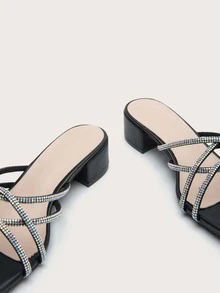 Xăng đan Cao gót Nữ Pha lê kim cương Hấp dẫn - màu đen - Xem 5