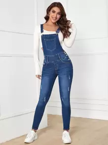 Flexra Ripped Patch Pocket Denim Jumpsuit - Dark Wash - View 4