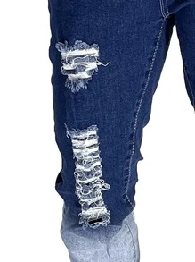 Hombres Jeans desgarro con lavado - Azul lavado oscuro - Ver 4