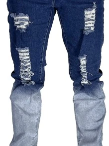 Hombres Jeans desgarro con lavado - Azul lavado oscuro - Ver 3