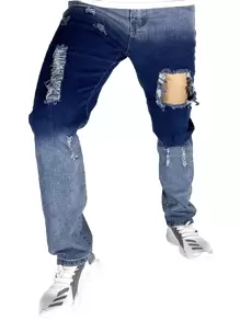 Guys Washed Ripped Jeans - Dark Wash - View 1