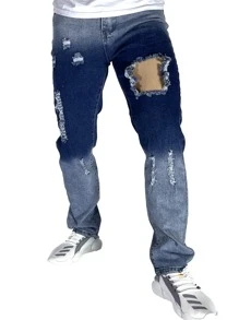 Guys Washed Ripped Jeans - Dark Wash - View 3