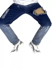 Guys Washed Ripped Jeans - Dark Wash - View 4