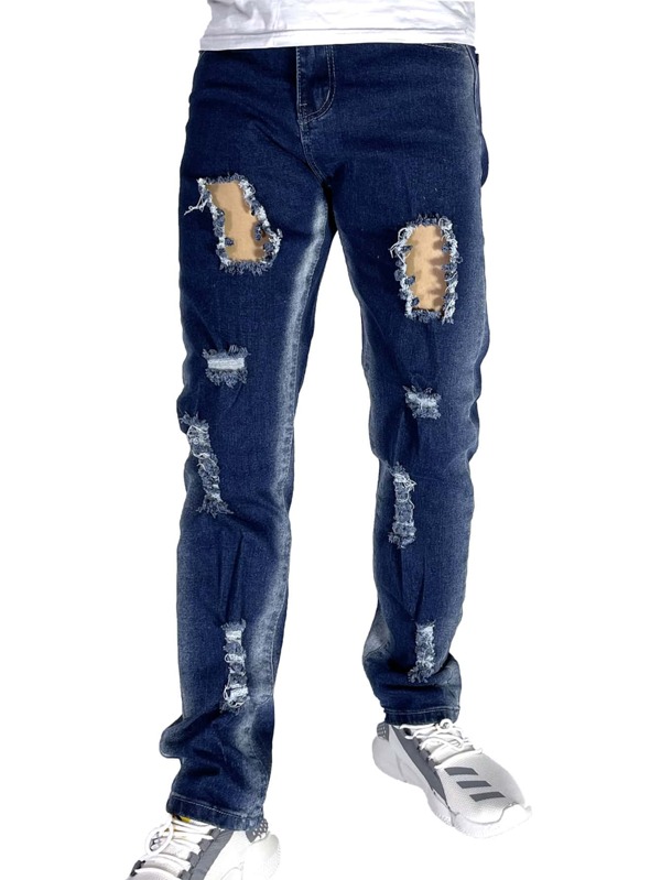 ROMWE MEN Guys Washed Ripped Jeans