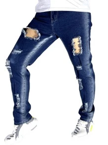 ROMWE MEN Guys Washed Ripped Jeans - Dark Wash - View 3