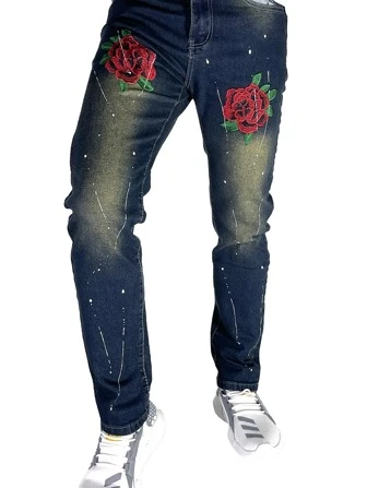 Homme Jean brodé fleur délavé