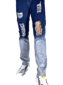 ROMWE MEN Quần Jeans Nam Bị tách Denim mùa giặt Ombre - Rửa tối - Xem 3