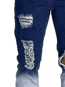 ROMWE MEN Quần Jeans Nam Bị tách Denim mùa giặt Ombre - Rửa tối - Xem 4