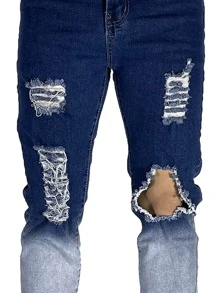 ROMWE MEN Quần Jeans Nam Bị tách Denim mùa giặt Ombre - Rửa tối - Xem 5