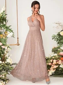 亮片裝飾金屬亮絲伴娘洋裝