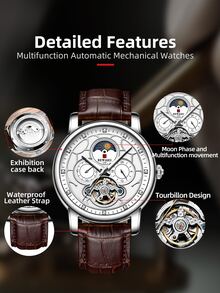 男士防水機械手表 - 咖啡棕 - 查看 6