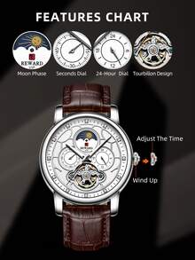 男士防水機械手表 - 咖啡棕 - 查看 7