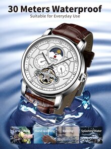 男士防水機械手表 - 咖啡棕 - 查看 8