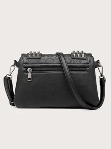 防水、輕盈、商務休閒、可折疊釘細節圖形方形包適合青少年女大學生、菜鳥和白領，非常適合辦公室、大學、工作、商務、通勤 - 黑色 - 查看 6