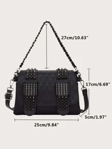 防水、輕盈、商務休閒、可折疊釘細節圖形方形包適合青少年女大學生、菜鳥和白領，非常適合辦公室、大學、工作、商務、通勤 - 黑色 - 查看 8