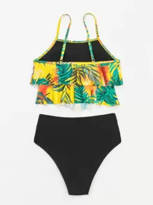 SHEIN Swim Summer Beach Tropical Print Tiered Layer Bikini - Multicolor - View 8