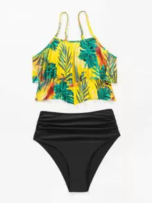 SHEIN Swim Summer Beach Tropical Print Tiered Layer Bikini - Multicolor - View 7