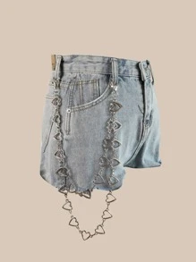 Heart Decor Pant Chain - Silver - View 5